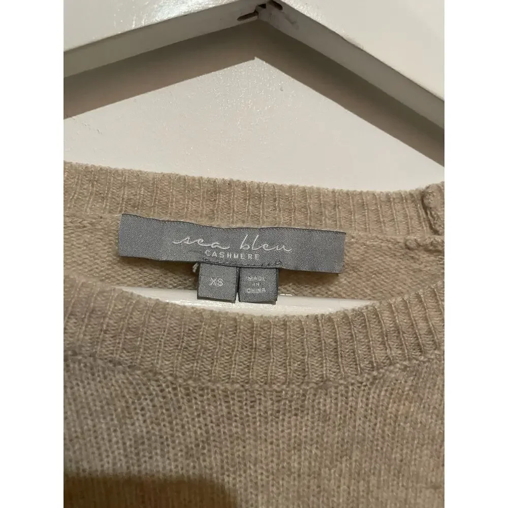 Sea Bleu Womens Cashmere Knit Crewneck Sweater Top Tan‎ Size XS